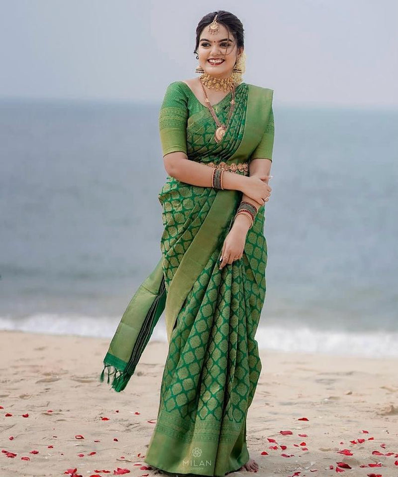 Vibrant Green Jacquard Saree
