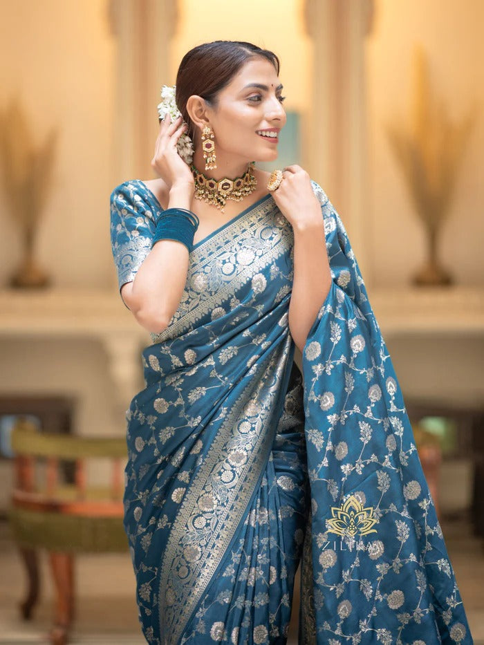 Tea Blue Jacquard Saree