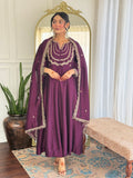 Wine Purple Vichitra Silk Anarkali Kurta Set