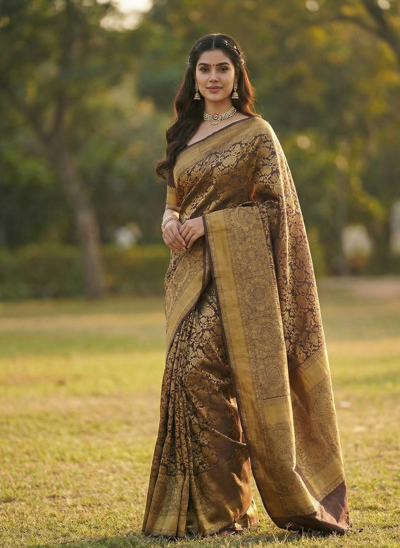 Premium Coffee Brown Jacquard Saree