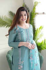 Azurea Sky Blue Pure Chinon Suit Set