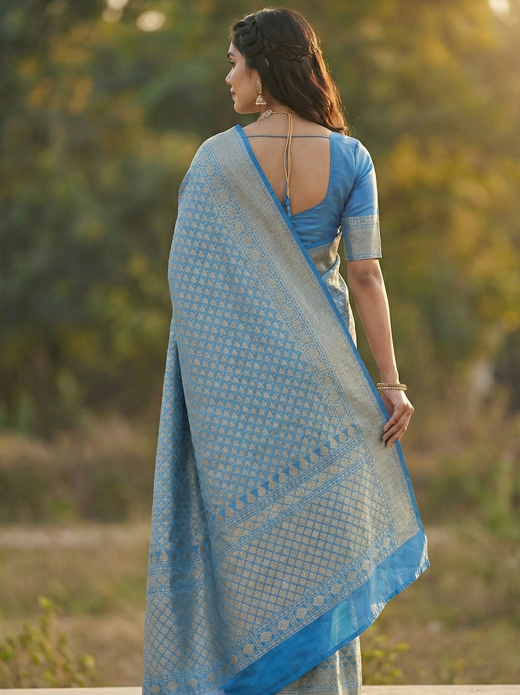Sky Blue Jacquard Saree