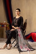 Zehra Black Roman Silk Embroidered Kurta Pant Set