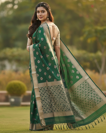 Green Jacquard Saree – Elegant Woven Saree for Festive & Special Occasions