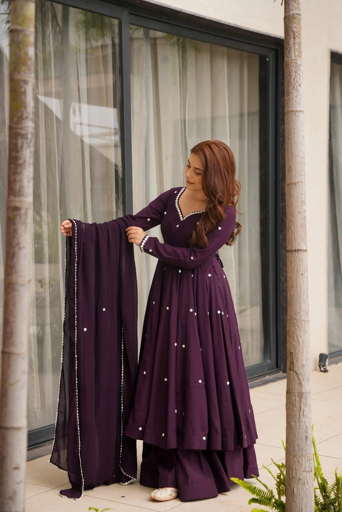 Royal Plum Rayon Anarkali Suit Set