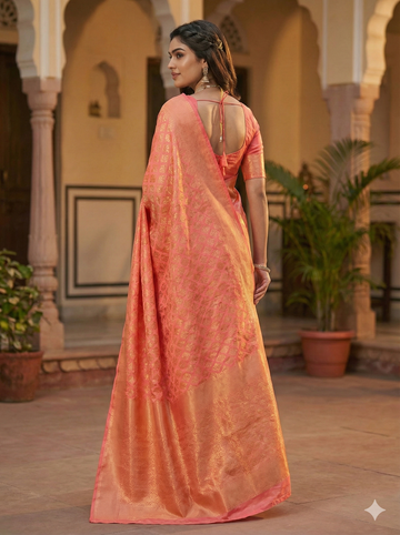 Graceful Pink Jacquard Saree – Premium Woven Design for Festive & Party Wear