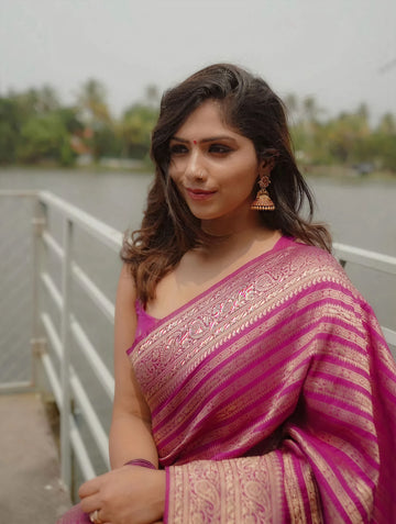 Blush Pink Jacquard Saree – Soft Woven Elegance & Festive-Ready Style