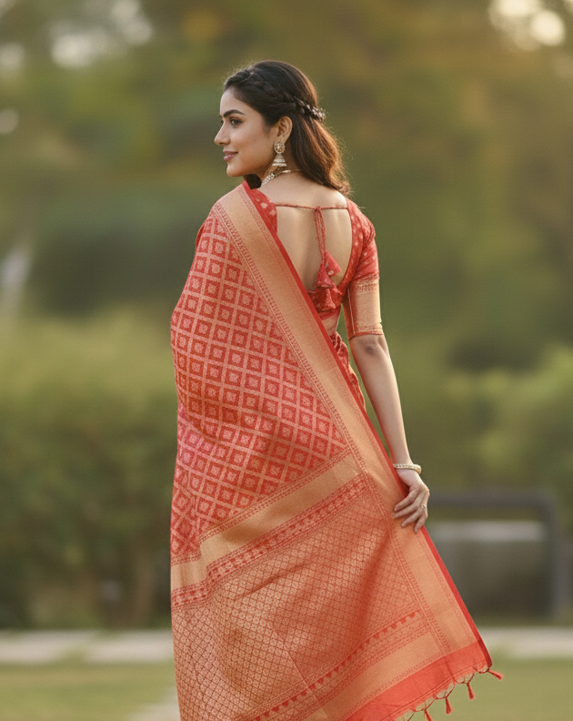 Classic Red Jacquard Saree