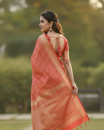 Classic Red Jacquard Saree – Rich Woven Elegance for Weddings & Festive Wear