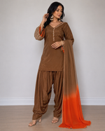 Brown Embroidered Kurta Pant Set