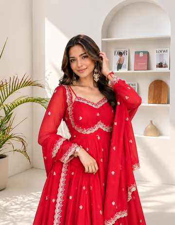 Neha Elegant Red Festival Anarkali Suit Set