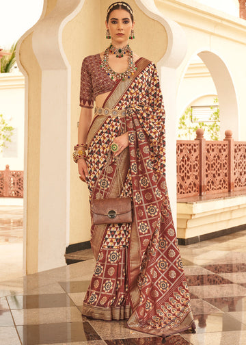 Innovative Multi Colored Printed Pure Soft Silk Saree