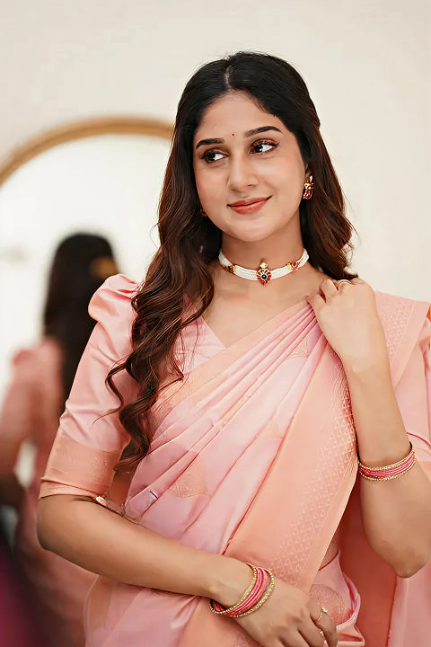 Delicate Light Pink Jacquard Saree