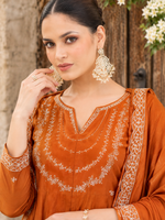 Orange  Embroidered Vichitra Silk Anarkali  Suit Set