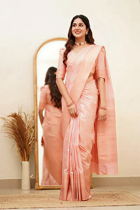 Delicate Light Pink Jacquard Saree