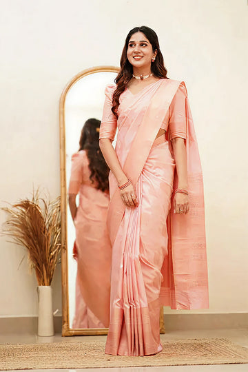 Delicate Light Pink Jacquard Saree – Soft Woven Elegance for Festive & Party Wear