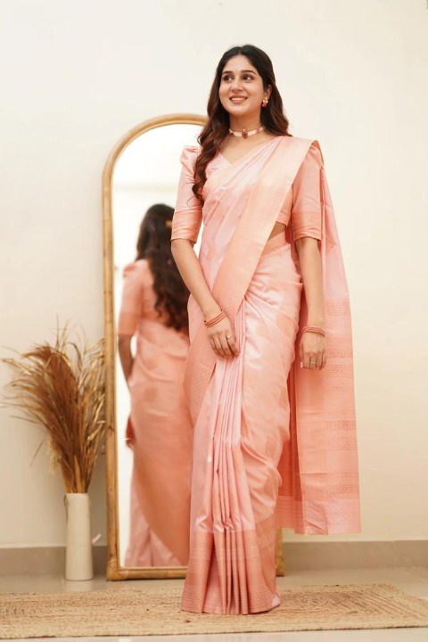 Delicate Light Pink Jacquard Saree