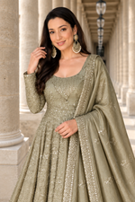 Grey Embroidered Anarkali Gown Set