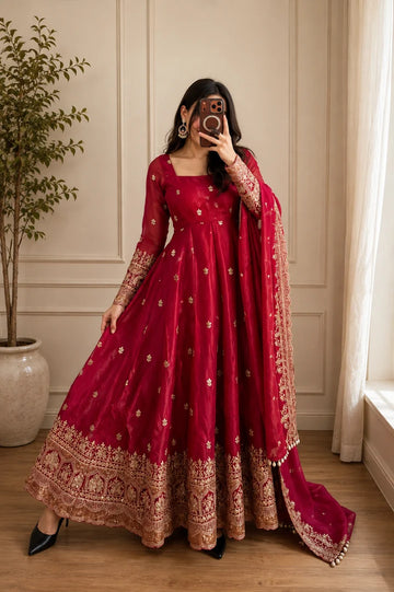 Ruby Elegant Fandy Silk Anarkali Suit Set