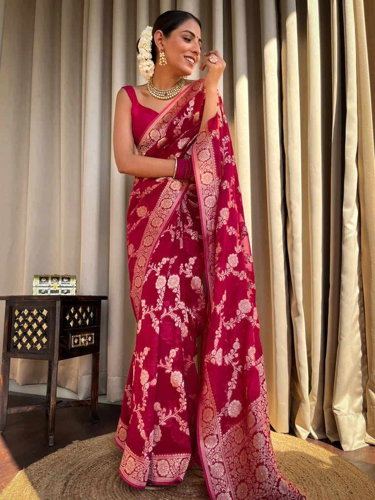Royal Maroon Jacquard Saree