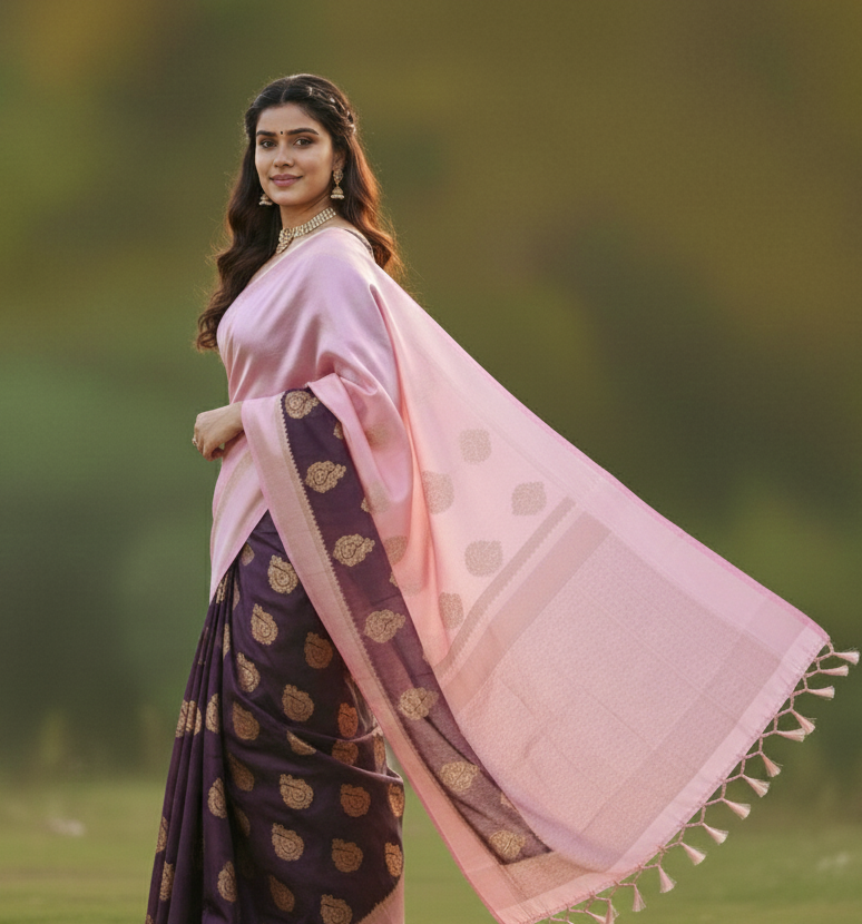Elegant Pink Jacquard Saree