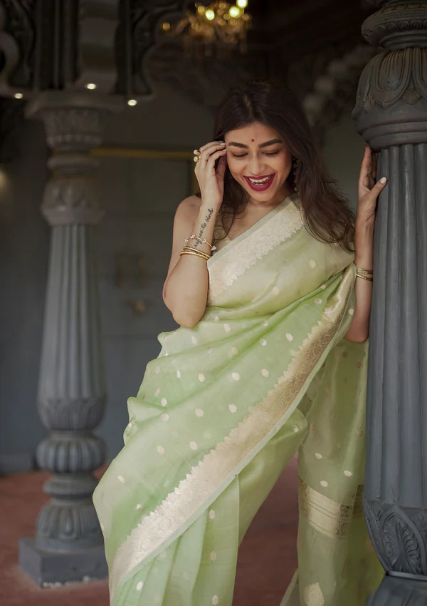 Pista Green Jacquard Saree