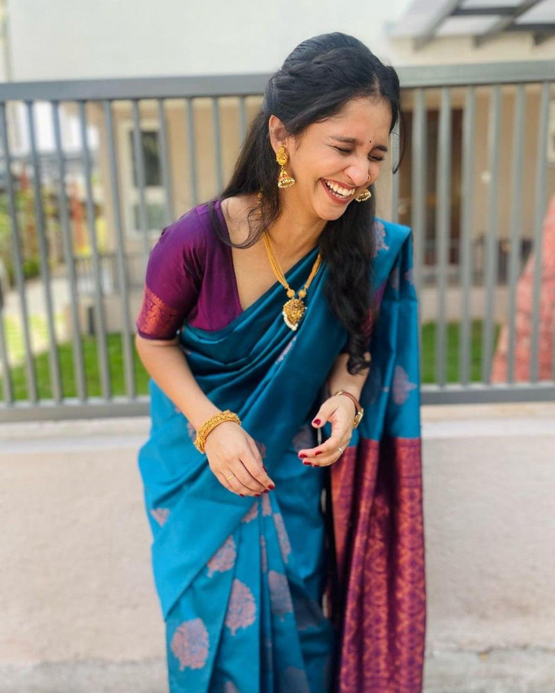 Royal Blue Jacquard Saree