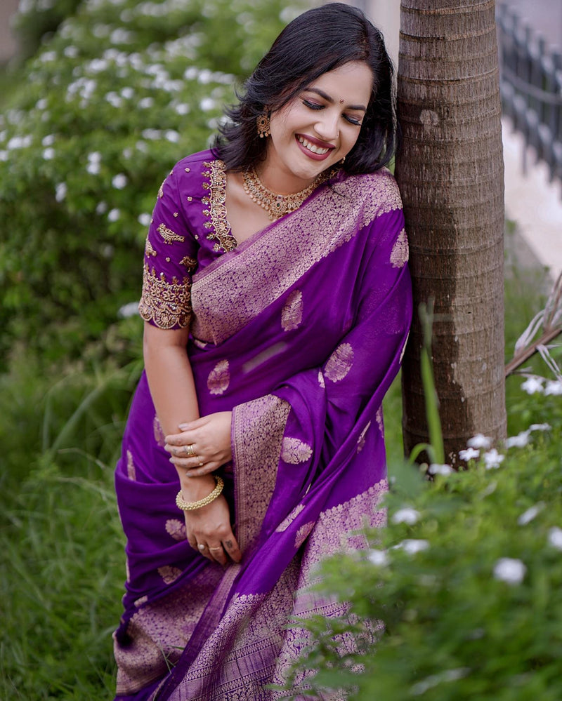Elegant Dark Purple Jacquard Saree