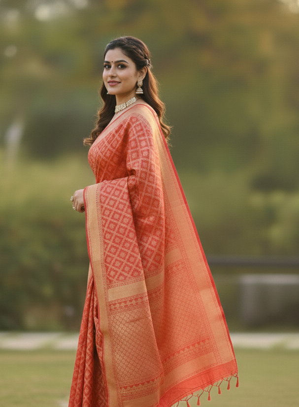 Classic Red Jacquard Saree