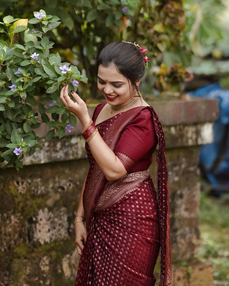 Stunning Red Jacquard Saree