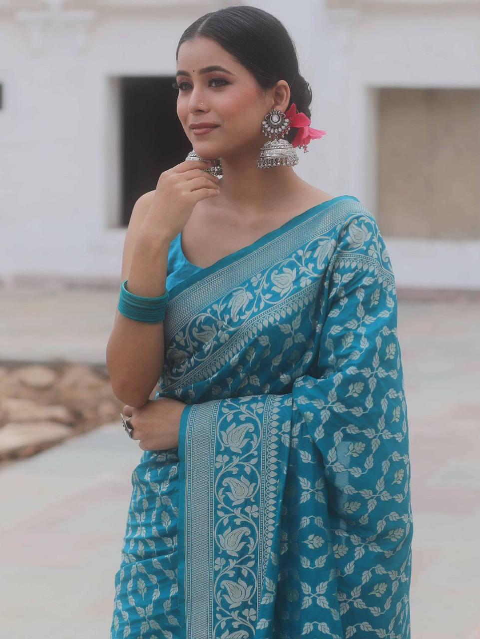 Elegant Sky Blue Jacquard Saree