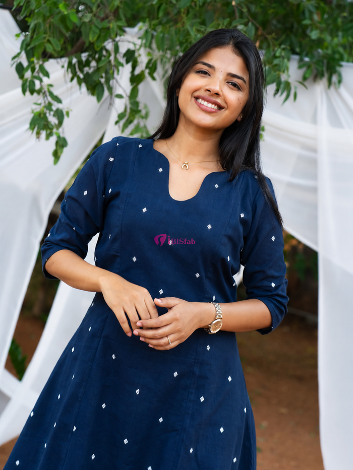 Midnight Blue Pure Cotton Flared Kurti Set