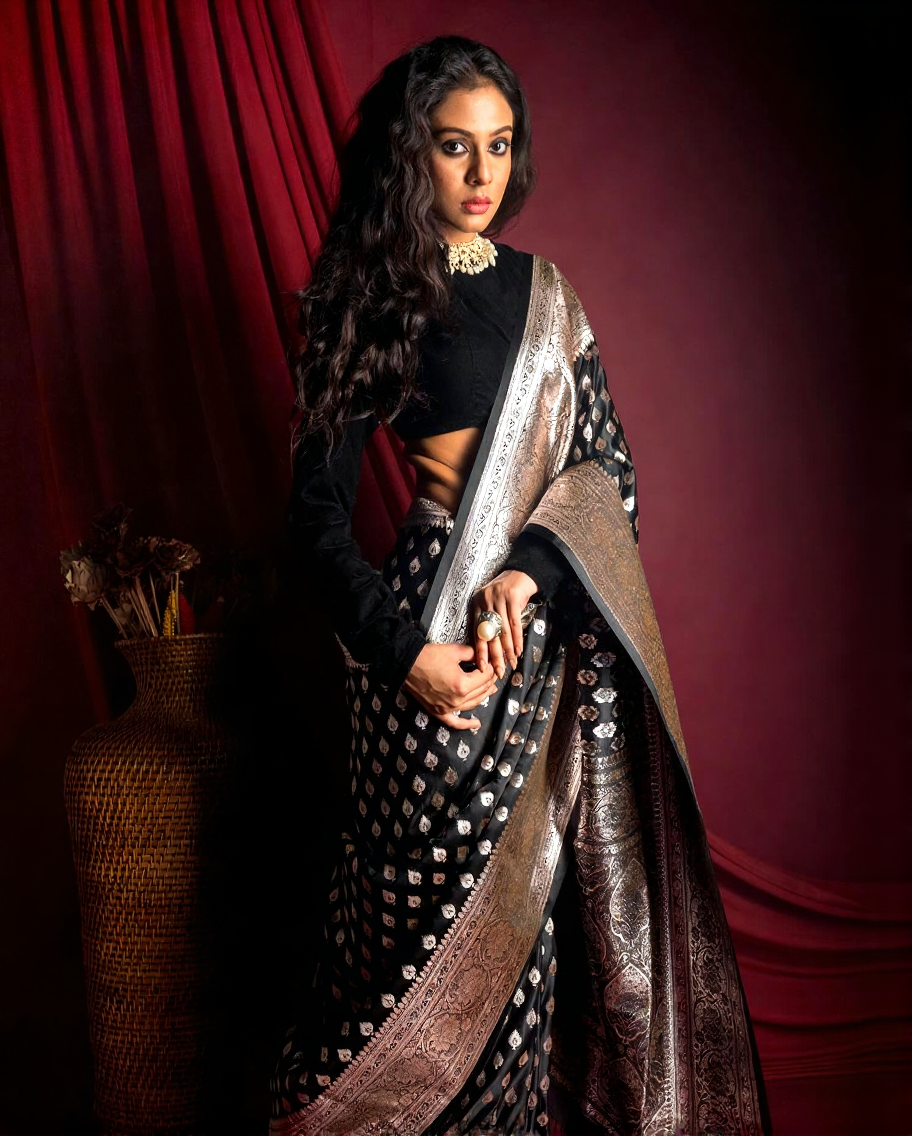 Premium Black Jacquard Saree