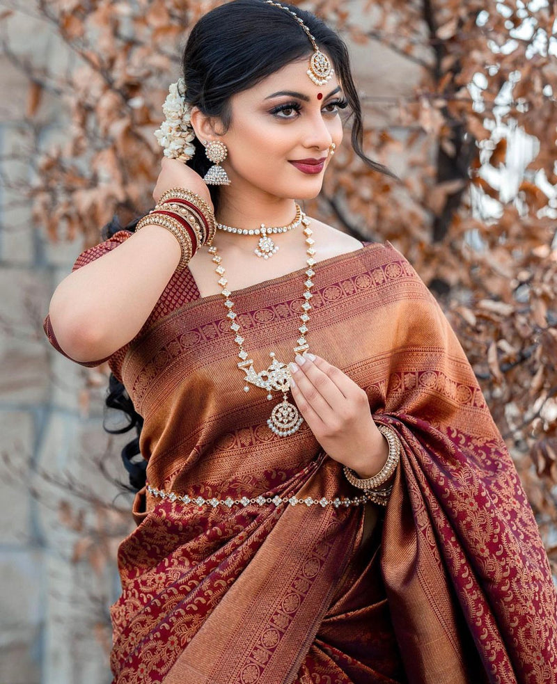 Elegant Brown Jacquard Saree