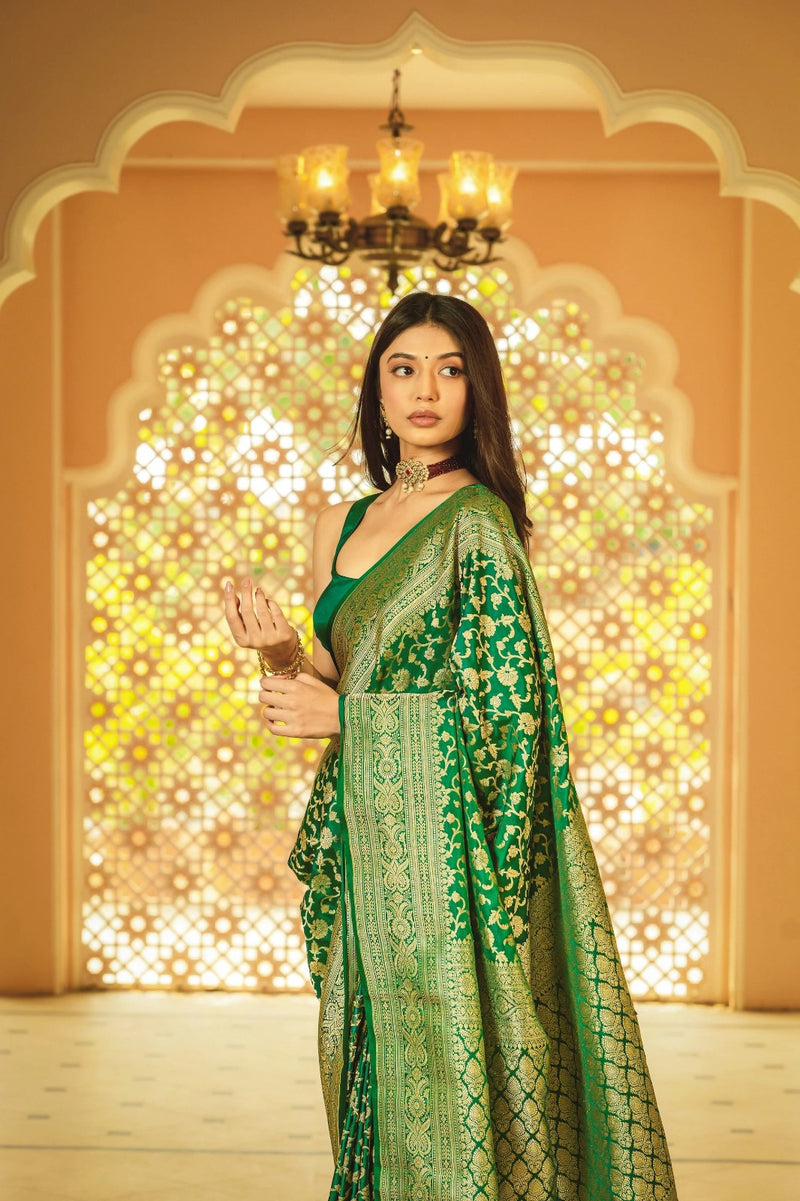 Vibrant Green Jacquard Saree