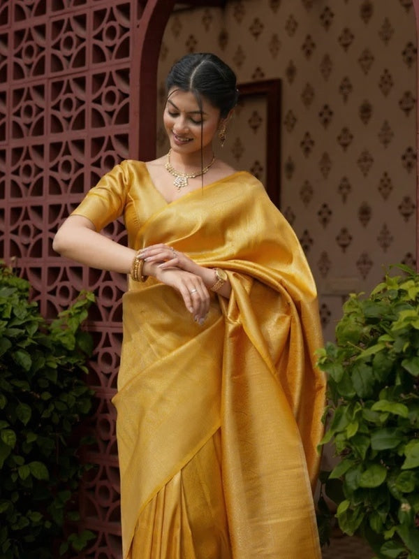 Sunshine Yellow Jacquard Saree – Elegant Woven Design with Rich Traditional Charm