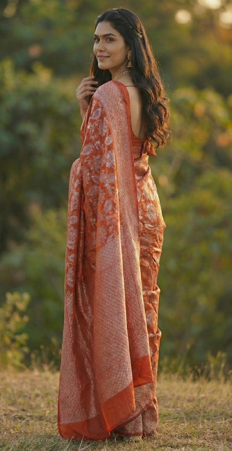 Radiant Red Jacquard Saree