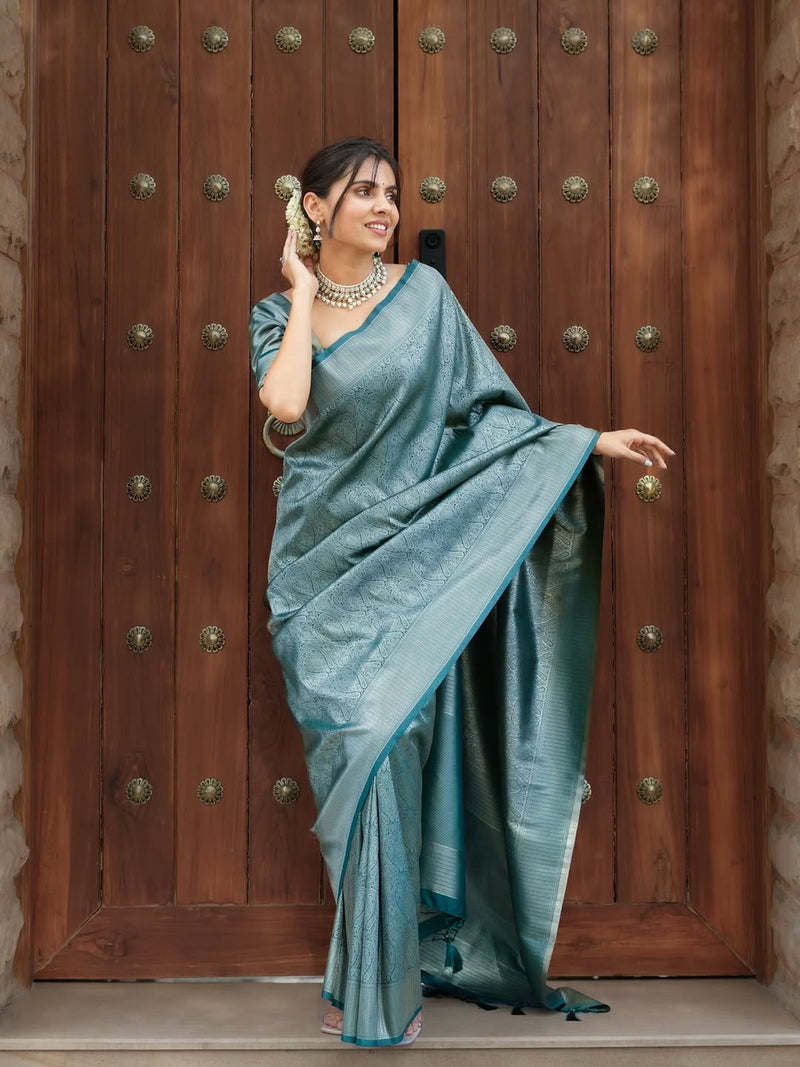 Peacock Blue Jacquard Saree