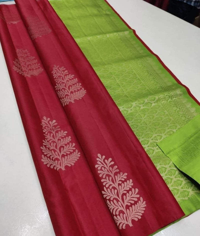 Brick Red Jacquard Saree