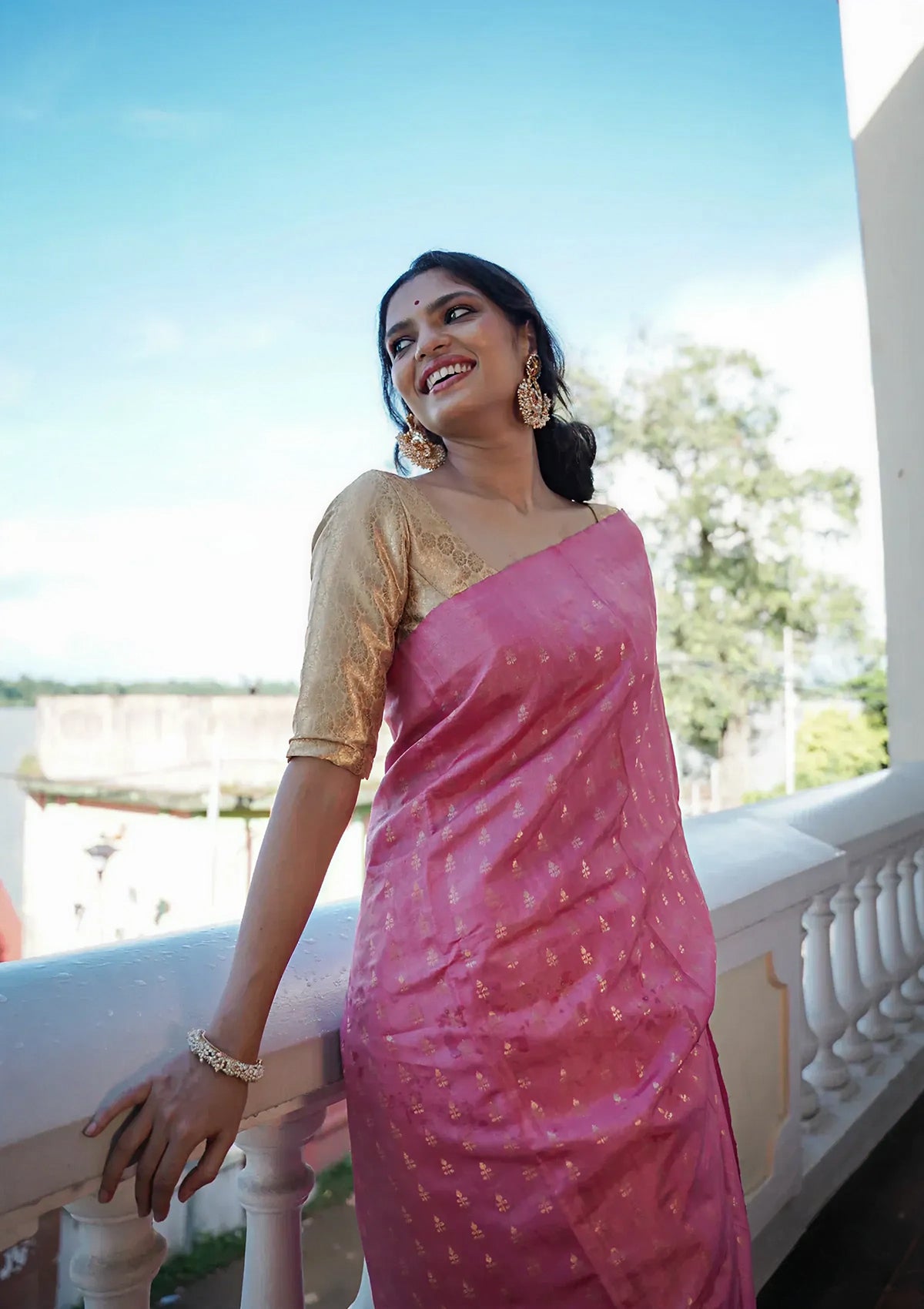 Charming Pink Jacquard Saree 