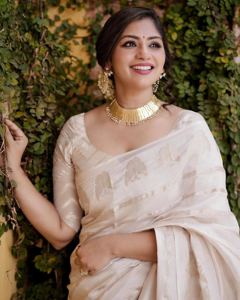 Elegant Off-White Jacquard Saree