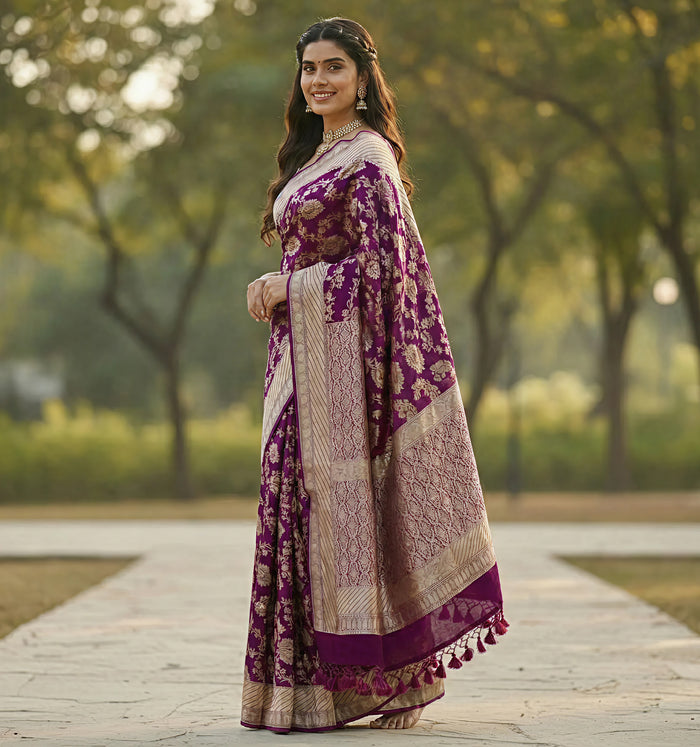 Regal Dark Purple Jacquard Saree – Elegant Festive Wear with Luxurious Weave