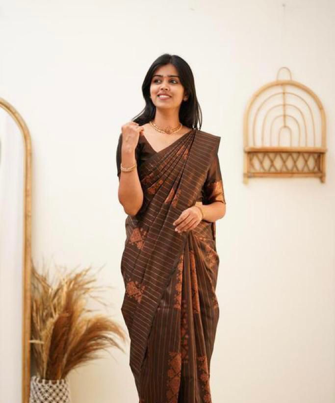 Elegant Coffee Jacquard Saree for Festive & Party Wear