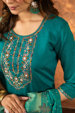 Meher Rama Green Marina Silk Embroidered Kurta Pant Set