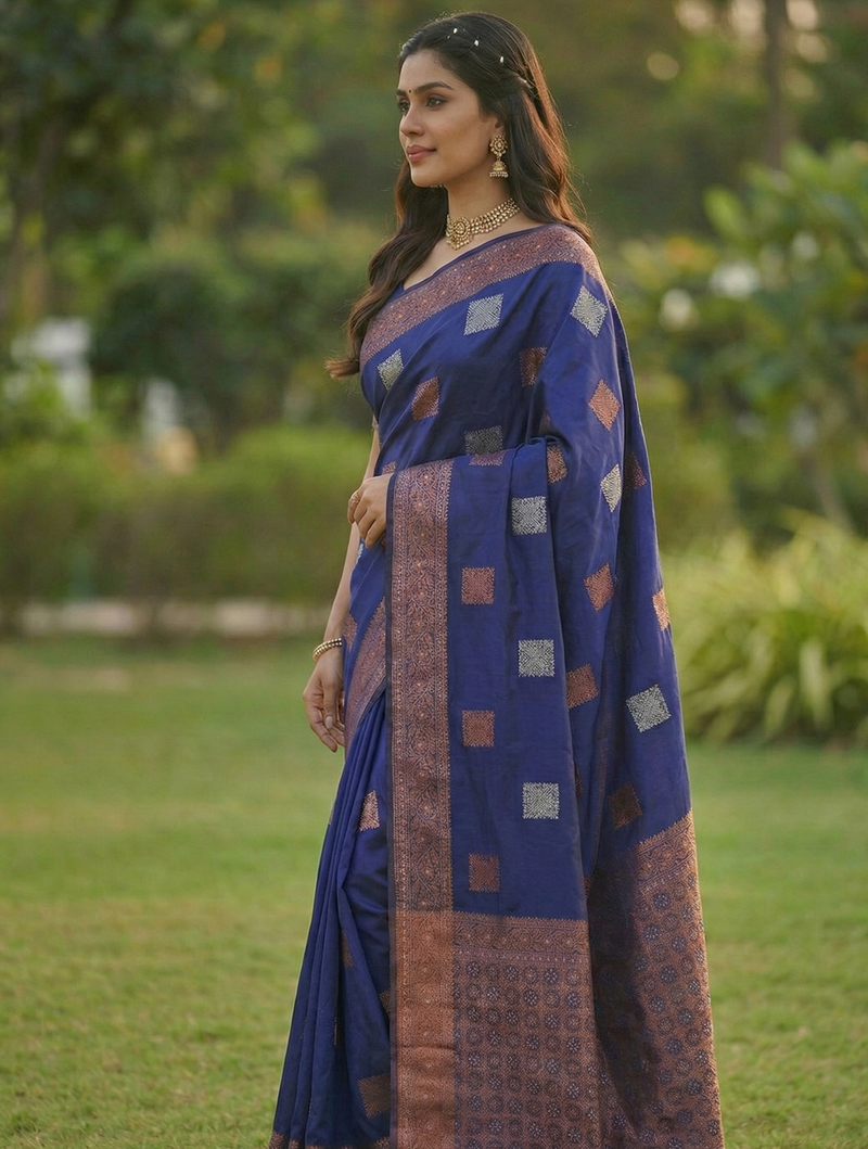 Royal Blue Jacquard Saree
