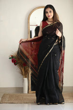 Black Maroon Jacquard Saree