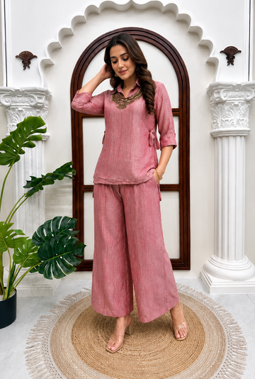 Dusty Rose Salsa Crushed 3-Piece Co-Ord Set