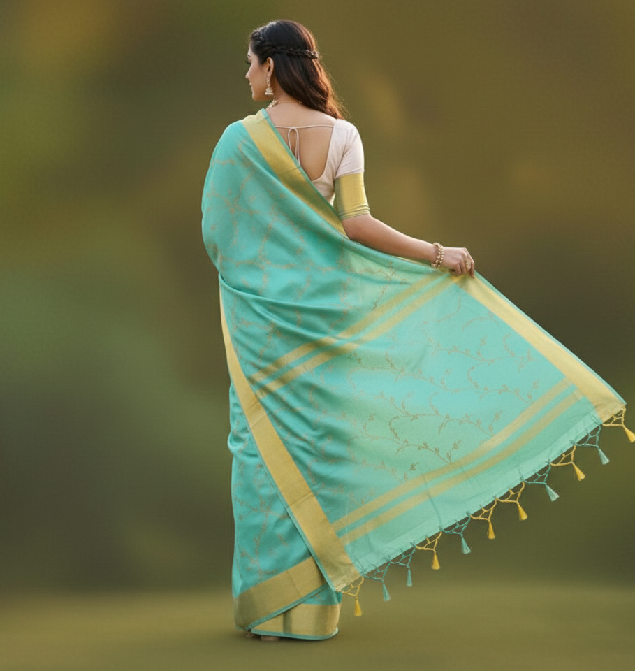 Premium Light Blue Jacquard Saree