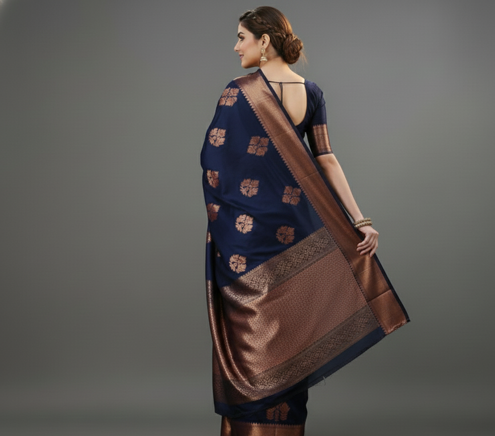 Navy Blue Jacquard Saree