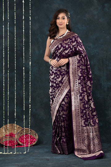 Luxury Dark Purple Jacquard Saree – Elegant Festive & Party Wear